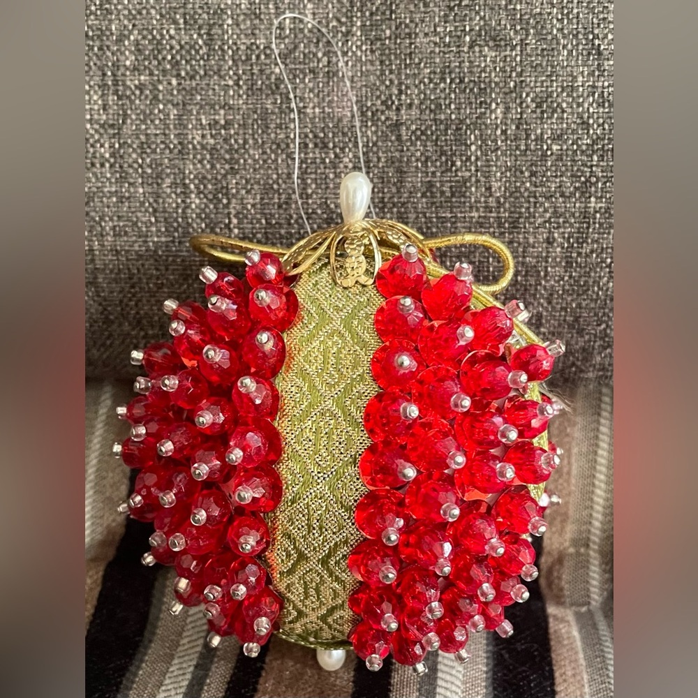 Vintage Christmas Beaded Push Pin Ornament